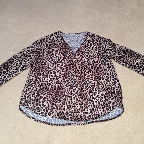 Tops - Leopard print v-neck long sleeve blouse